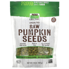 Гарбузові насіння, Now Foods Сирі гарбузові насіння, несолоні, 454 г.
