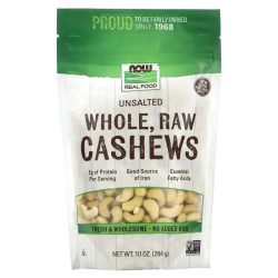 Кешью сирі несолоні, Now Foods Real Food Raw Cashews, 284 г