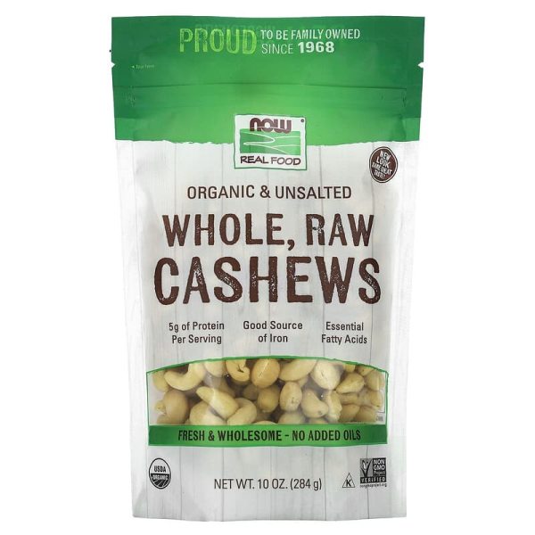 Горіхи кеш'ю, Whole Raw Cashews, Now Foods, органічні, цілісні, несолоні, 284 г
