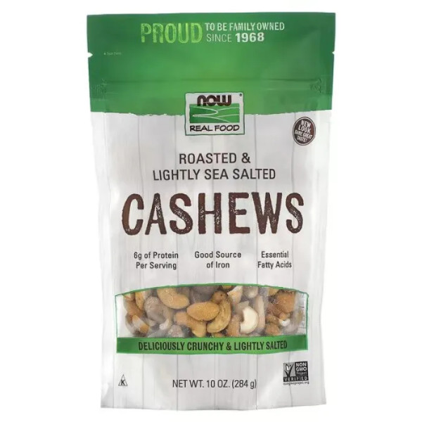 Горіхи кеш'ю, Cashews, NOW Foods, Real Food, обсмажені, злегка підсолені, 284 г