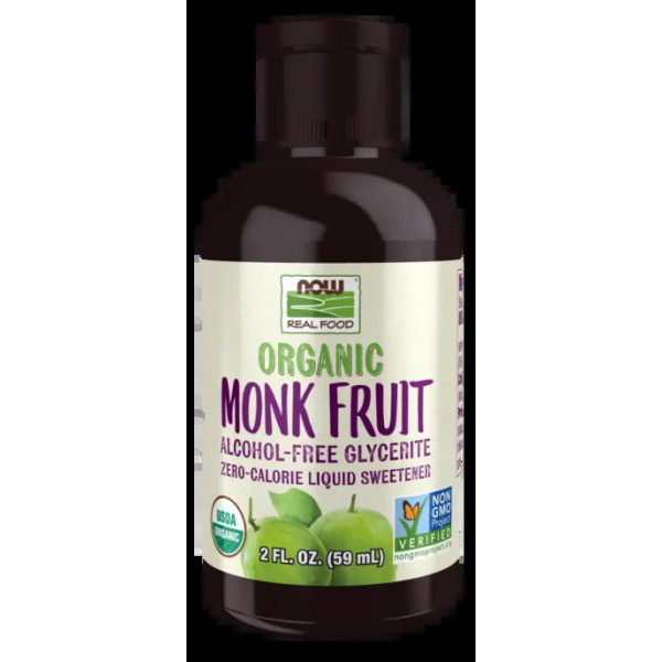 Підсолоджувач Monk Fruit з нульовою калорійністю, Sweetener, Now Foods, Real Food, безалкогольний гліцерит, органік, 59 мл