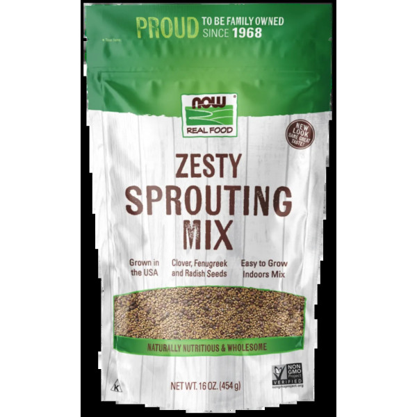 Суміш насіння для пророщування, Zesty Sprouting Mix, Now Foods, Real Food, пікантна, 454 г