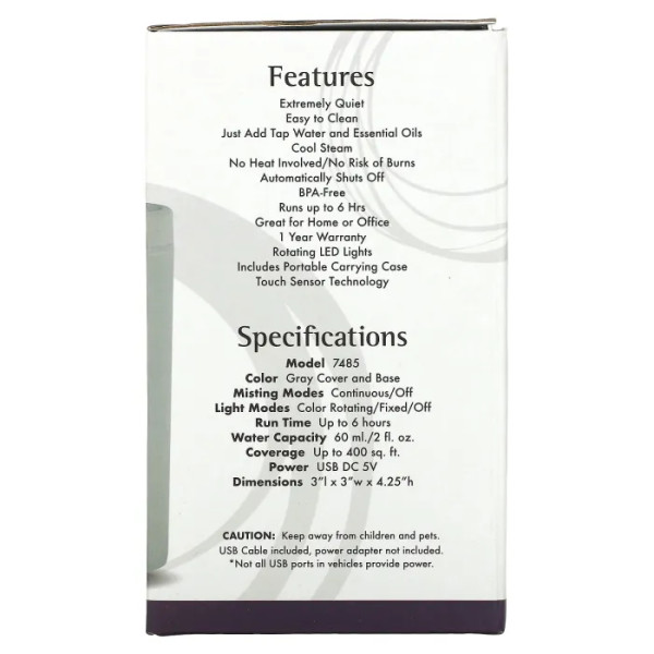 Диффузор-USB ультразвуковой масляный портативный, Portable USB Oil Diffuser, Now Foods, Solutions, 1 шт.