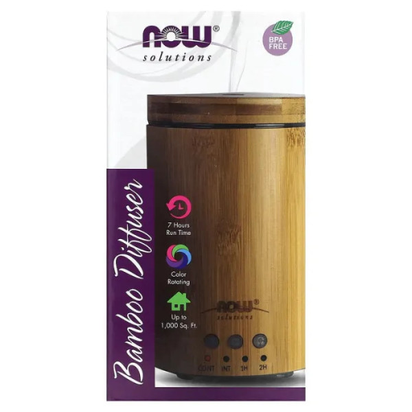 Диффузор, ультразвуковой масляный бамбуковый, Solutions, Bamboo Diffuser, Now Foods, 1 шт