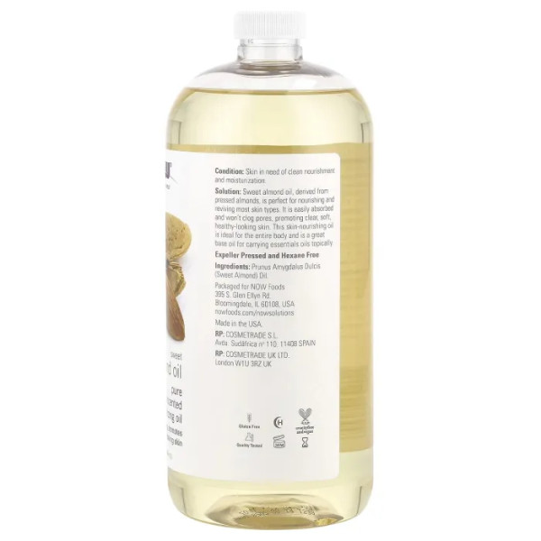 Масло солодкого мигдалю, Sweet Almond Oil, NOW Foods, Solutions, 946 мл