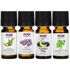 Ефірні олії, NOW Foods Essential Oils, розслаблюючий набір, 4 х 10 мл.