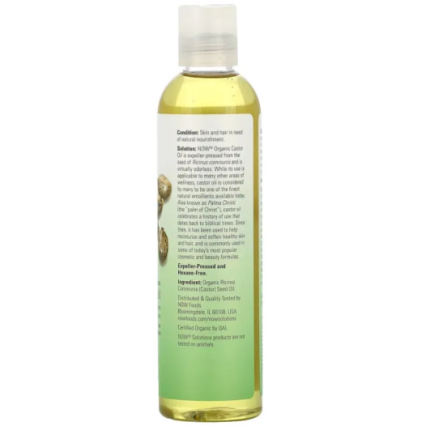Касторове масло, Castor Oil, Now Foods, Solutions, сертифіковане органічне, 237 мл