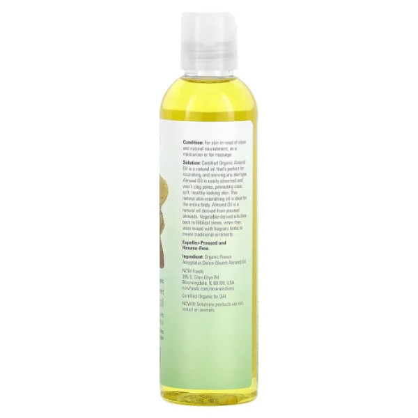 Масло солодкого мигдалю, Sweet Almond Oil, NOW Foods, Solutions, органічне, сертифіковане, 237 мл