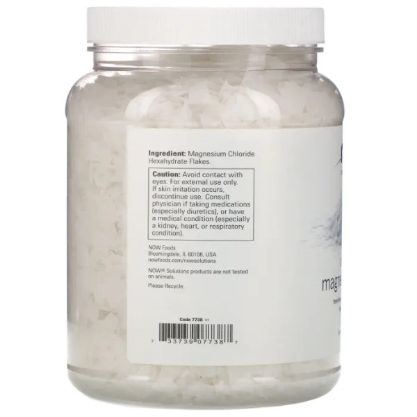 Магнієві пластівці для ванни, Magnesium Flakes, Now Foods, Solutions, 100% чисті, 1531 г