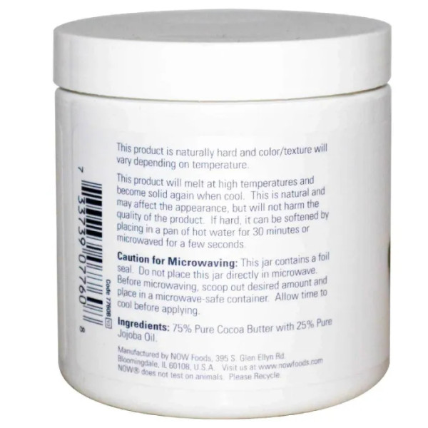 Масло какао с маслом жожоба (Cocoa Butter, Jojoba Oil), Now Foods, Solutions, 184 мл