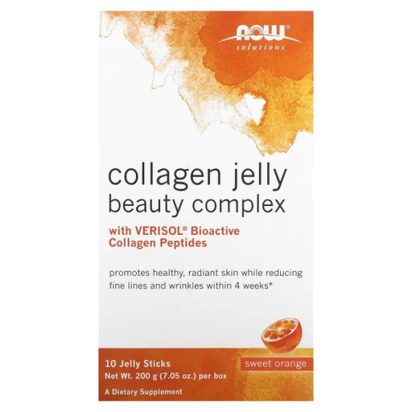 Колаген, Collagen Jelly Beauty, NOW Foods, Solutions, комплекс краси, солодкий апельсин, 10 желейних стиків по 20 г