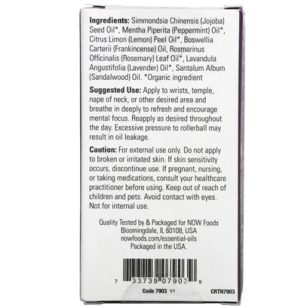 Суміш ефірних масел, заряд енергії, Energy Care Roll-On, Now Foods, Essential Oils, кульковий аплікатор, 10 мл