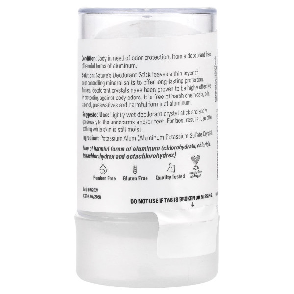 Кристал дезодорант для тіла Nature's, Deodorant Stick, Now Foods, Solutions, 120 гр