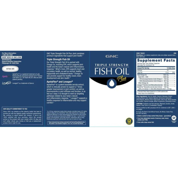 Риб'ячий жир + підтримка суглобів, Triple Strength Fish Oil Plus Joint, GNC, 60 гелевих капсул
