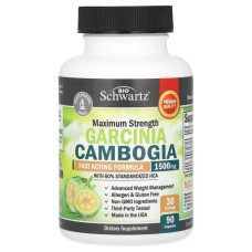 Гарциния камбоджийская 1500 мг, Garcina Cambogia Maximum Strength BioSchwartz, 90 капсул, 500 мг в капсуле