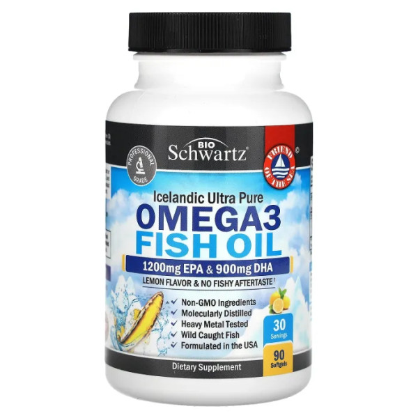 Омега-3 риб'ячий жир, Omega 3 Fish Oil, BioSchwartz, смак лимона, 90 гелевих капсул