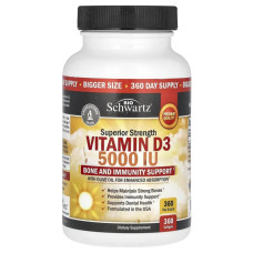 Витамин D3 5000 МЕ, Superior Strength Vitamin D3 BioSchwartz, 360 гелевых капсул