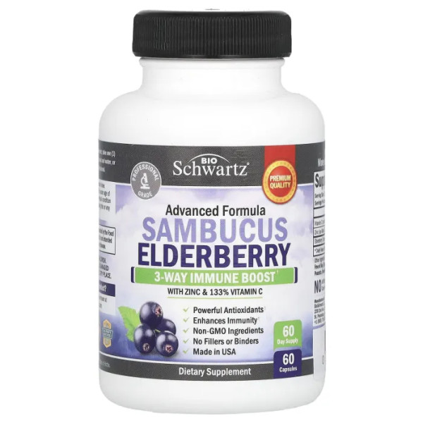 Бузина з цинком та вітаміном C, Sambucus Elderberry, BioSchwartz, 60 капсул