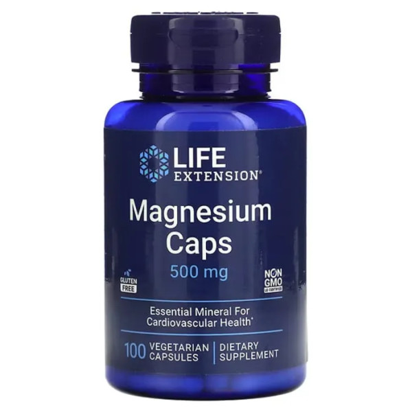 Магній, Magnesium Caps, Life Extension, 500 мг, 100 вегетаріанських капсул