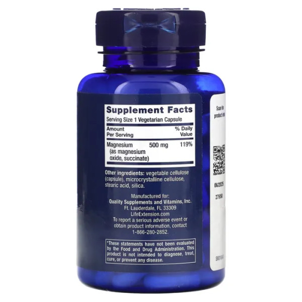 Магній, Magnesium Caps, Life Extension, 500 мг, 100 вегетаріанських капсул