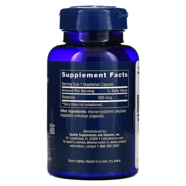 Мелатонин, Melatonin, Life Extension, 500 мкг, 200 капсул