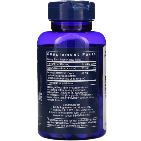 Бромелайн, Bromelain, Life Extension, 500 мг, 60 таблеток зі спеціальним покриттям