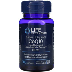 Коэнзим (убихинол), Ubiquinol CoQ10, Life Extension, 50 мг, усовершенствованный с митохондриальной поддержкой, 100 капсул
