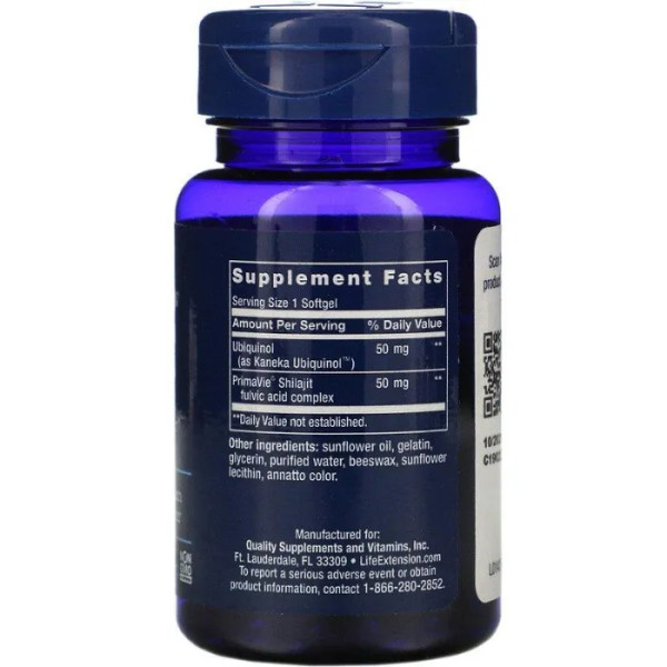 Коензим (убіхінол), Ubiquinol CoQ10, Life Extension, вдосконалений з мітохондріальною підтримкою, 50 мг, 100 капсул