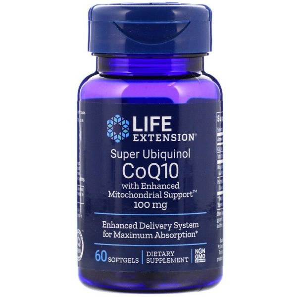 Коензим (убіхінол), Ubiquinol CoQ10, Life Extension, мітохондріальна підтримка, 100 мг, 60 капсул