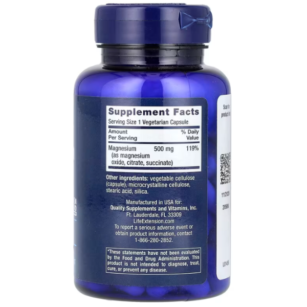Магній, Magnesium, Life Extension, 500 мг, 100 вегетаріанських капсул