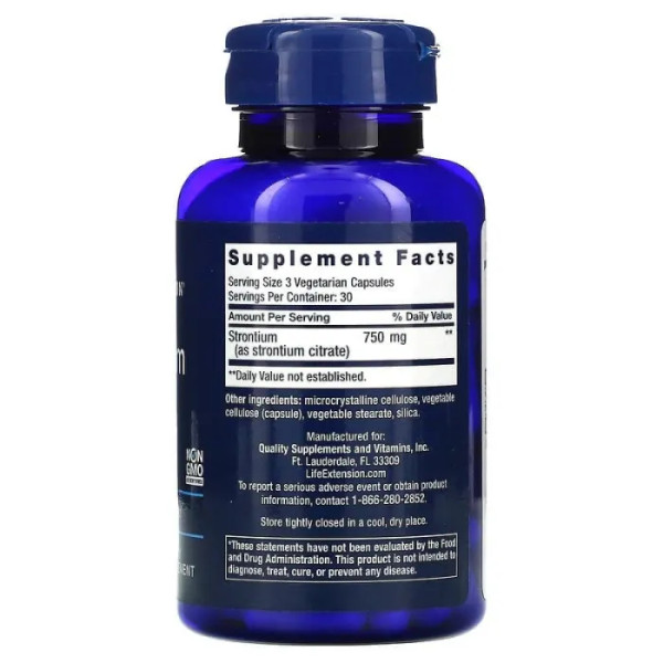 Стронцій для здоров'я кісток, Strontium, Life Extension, 750 мг, 90 вегетаріанських капсул (250 мг на капсулу)