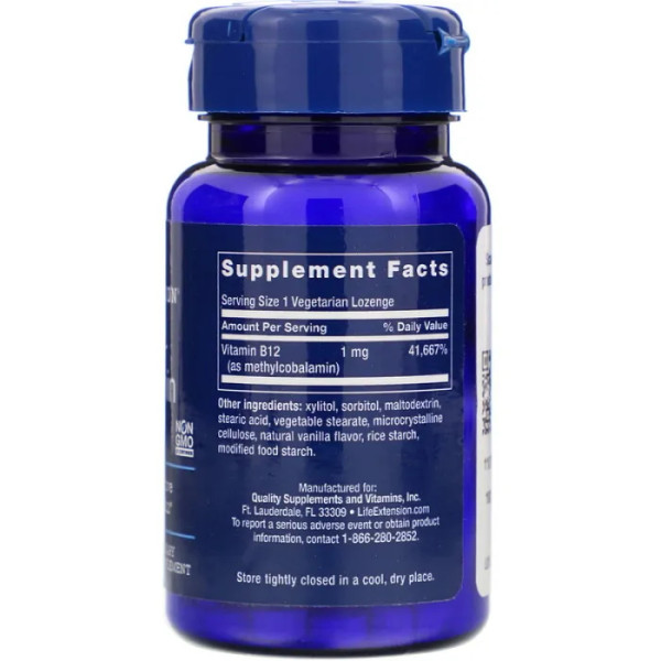 Вітамін В12 (метилкобаламін), Methylcobalamin, Life Extension, 1 мг, 60 таб.