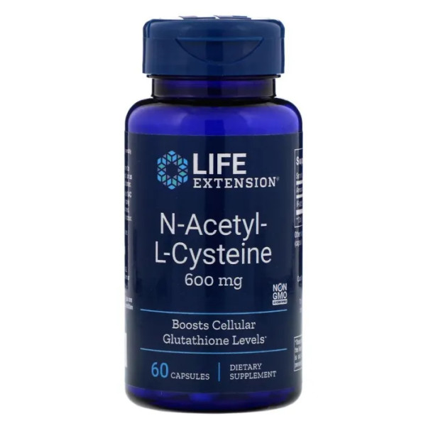 Ацетилцистеин, N-Acetyl-L-Cysteine, Life Extension, 600 мг, 60 капсул