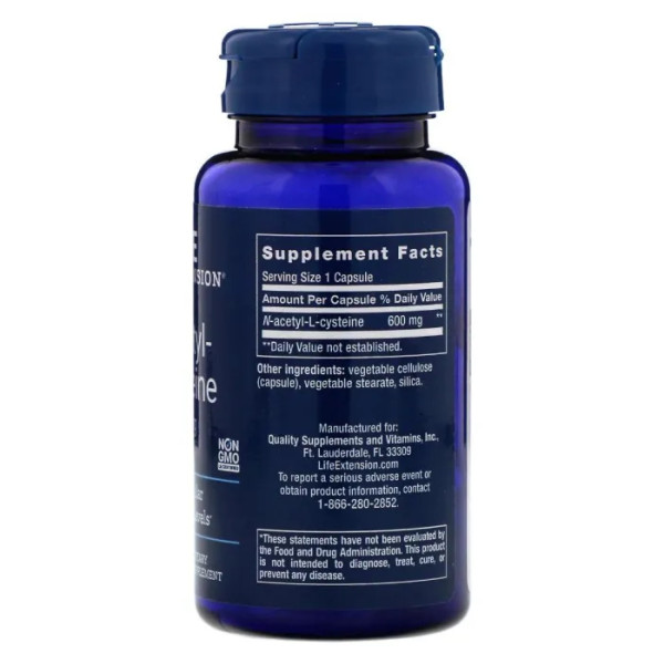 Ацетилцистеин, N-Acetyl-L-Cysteine, Life Extension, 600 мг, 60 капсул