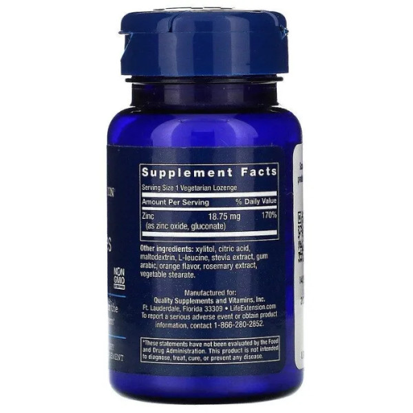 Оксид цинка, леденцы, Zinc, Life Extension, апельсиновый вкус, 60 конфет