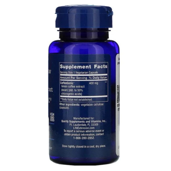 Зелена кава для схуднення, Green Coffee, Life Extension, екстракт, 400 мг, 90 капсул