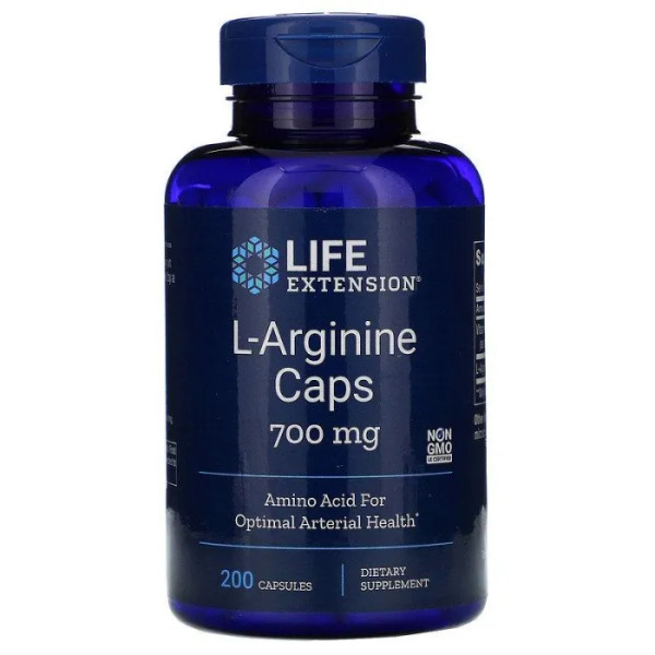 Аргінін, L-Arginine, Life Extension, 700 мг, 200 капсул.