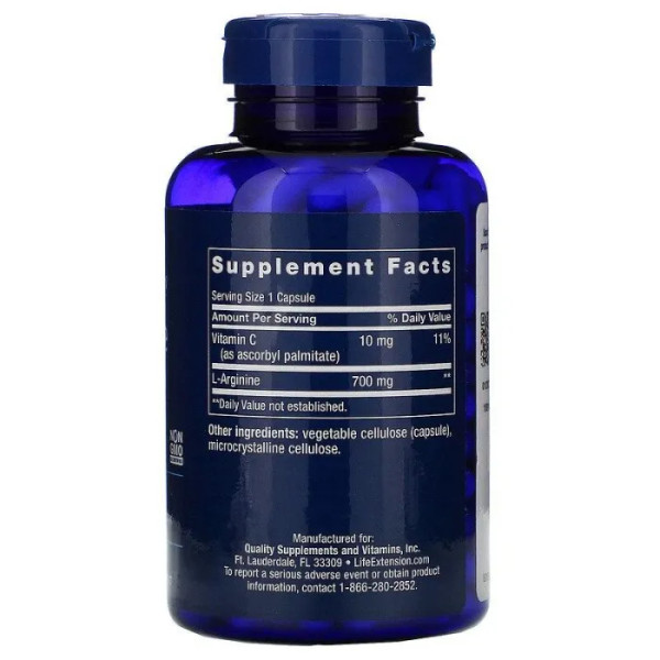 Аргінін, L-Arginine, Life Extension, 700 мг, 200 капсул.