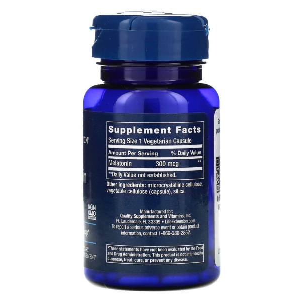 Мелатонін, Melatonin, Life Extension, 300 мкг, 100 капсул