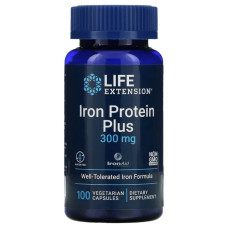 Залізо 300 мг, Iron Protein Plus, Life Extension, з протеїном, 100 капсул