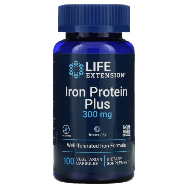 Залізо, Iron Protein Plus, Life Extension, з протеїном, 300 мг, 100 капсул