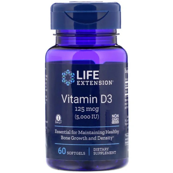 Вітамін D-3, Vitamin D3, Life Extension, 5000 МО, 60 гелевих капсул