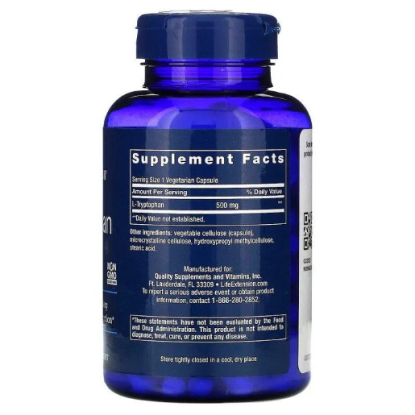 Триптофан (L-Tryptophan), Life Extension, 500 мг, 90 капсул