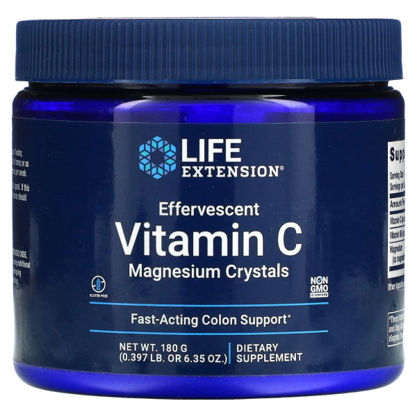 Вітамін С шипучий та магній, Vitamin C Magnesium, Life Extension, кристали, 180 г