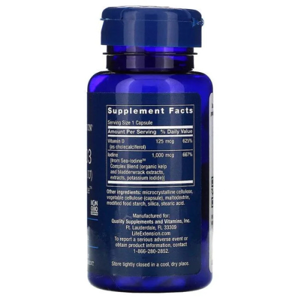 Вітамін D3, Vitamin D3, Life Extension, з йодом, 5000 МО (125 мкг), 60 капсул