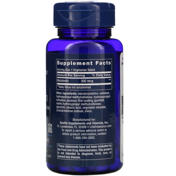 Мелатонін, Melatonin, Life Extension, 6-годинний, 300 мкг, 100 таблеток
