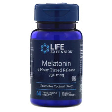 Мелатонін 750 мкг, Life Extension Melatonin, 6-годинний, 60 таблеток