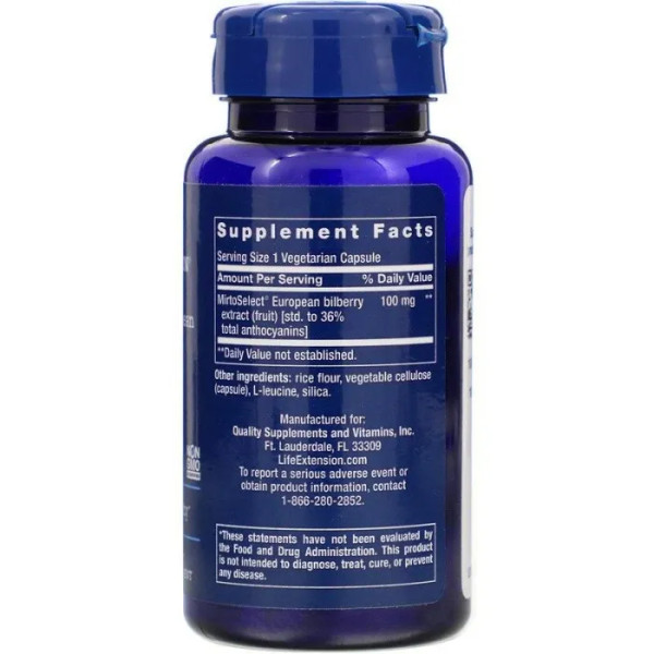 Экстракт черники, Bilberry Extract, Life Extension, стандартизированный, 90 капсул