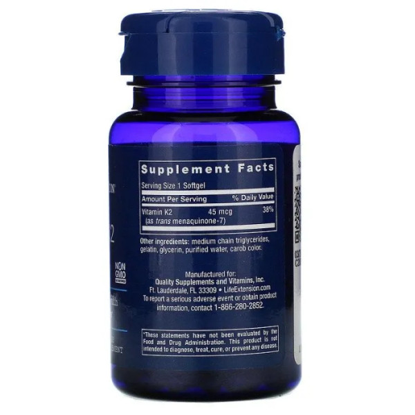 Вітамін К2, Vitamin K2 (MK-7), Life Extension, 45 мкг, 90 капсул