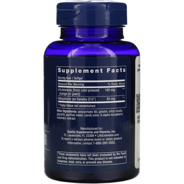 Коензим Q10 (убіхінон + d-лімонен), Super CoQ10, Life Extension, 50 мг, 60 капсул